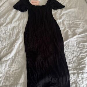 NWT Missguided Black Milkmaid Dress – Size US 0, Puff Sleeves, Wrap Neckline